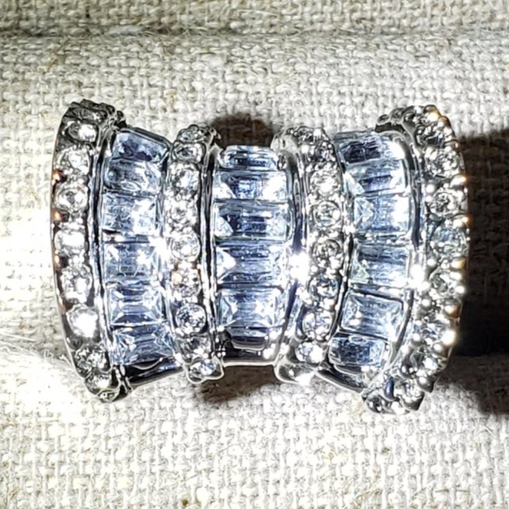 Art Deco 1940 Silver Crystal Cocktail Ring Size 6